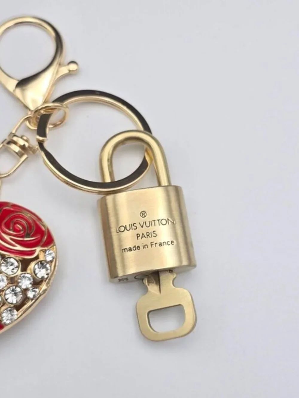 Louis Vuitton Authentic Gold Padlock 🔒Key + Unbranded Heart Keychain Bag Charm